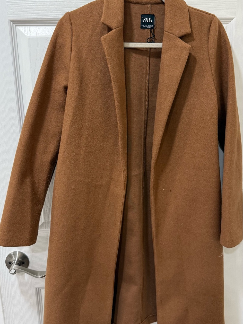 Zara Camel Single-Breasted Wool-Blend Trench Coat